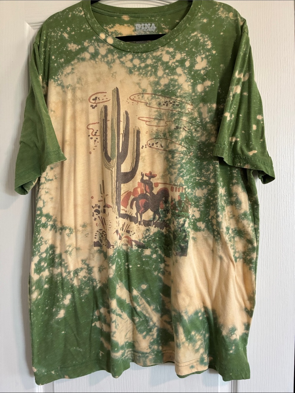 Bleach-Effect Desert Cactus Graphic Tee - Green